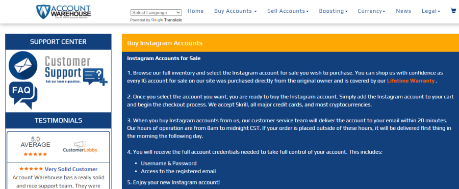 Accountwarehouse - comprar conta do Instagram