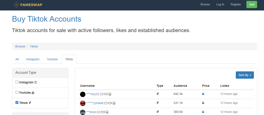 Fame Swap - 틱톡 계정 판매