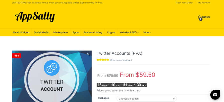 Appsally - comprar cuenta de twitter