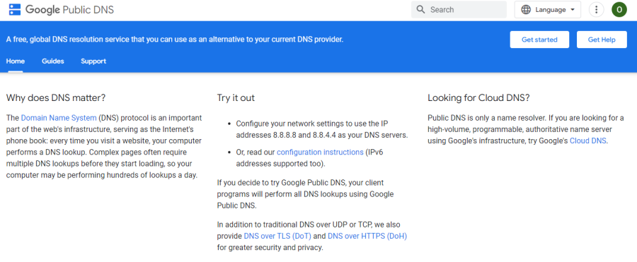 Общедоступный DNS Google