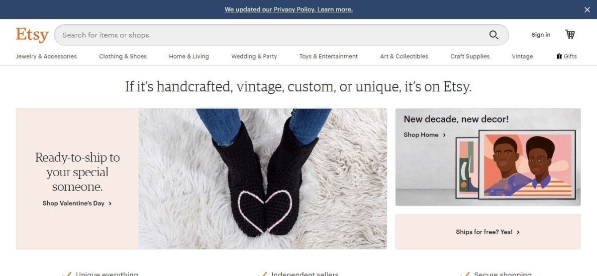 Etsy Homepage