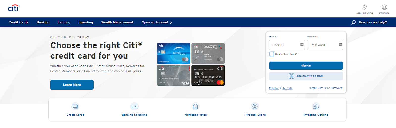 Citibank homepage