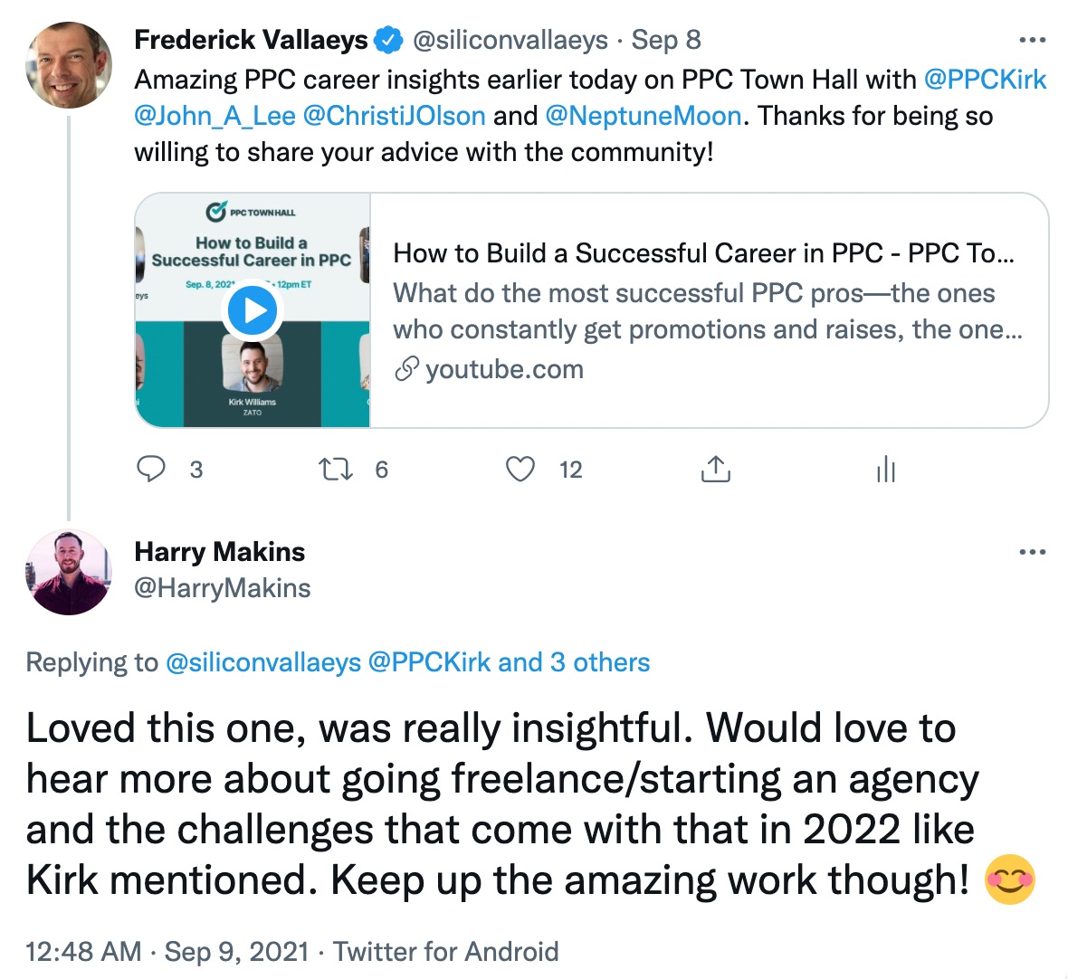 A tweet about starting a PPC agency