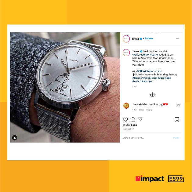 Пост Timex в Instagram, демонстрирующий вовлеченность клиентов