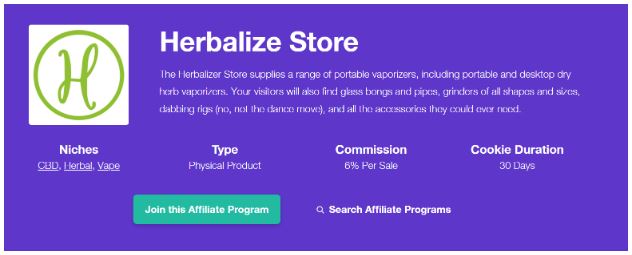 최고의 마리화나 제휴 프로그램 Herbalize Store