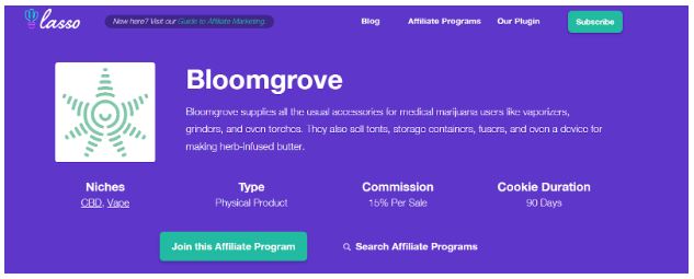 최고의 마리화나 제휴 프로그램 Bloom Grove