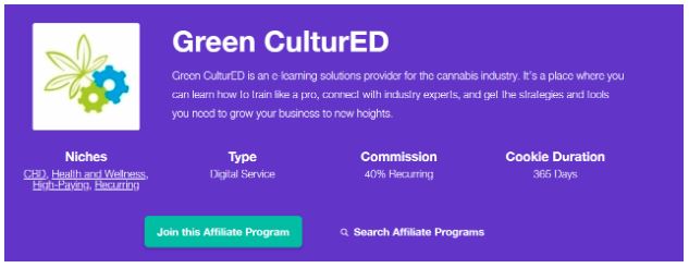 최고의 마리화나 제휴 프로그램 Green Culture Ed