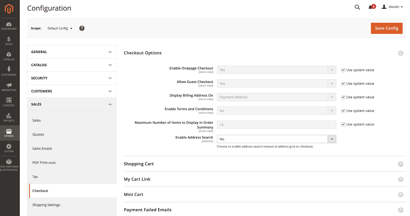 Paramètres de configuration des options de paiement