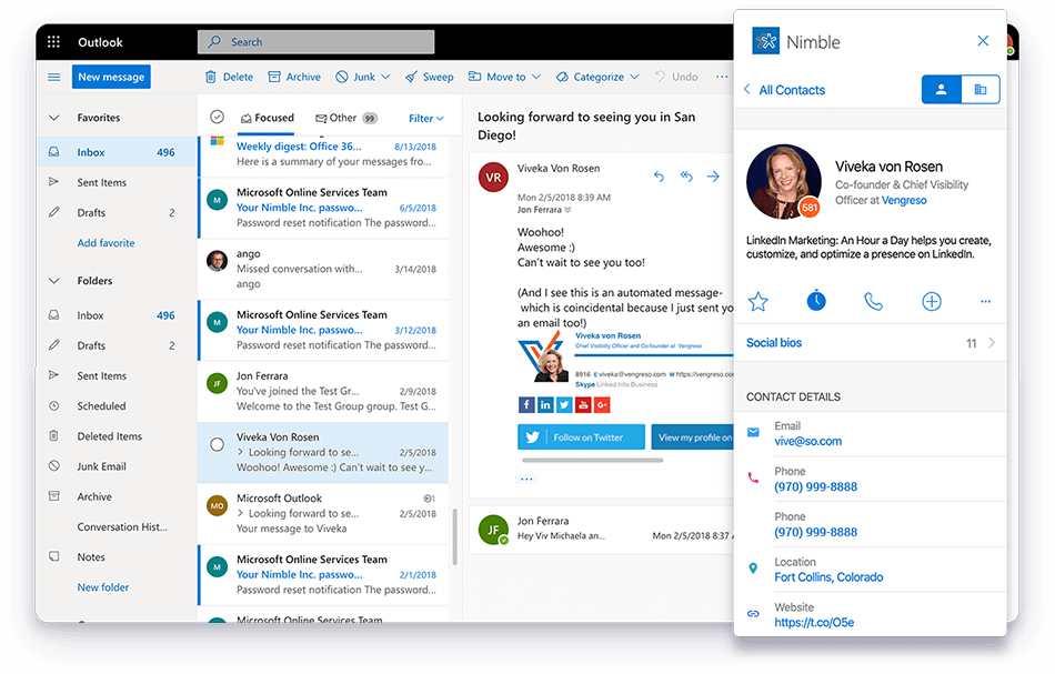 ซอฟต์แวร์จัดการรายชื่อติดต่อของ Nimble พร้อมกล่องขาเข้าอีเมล