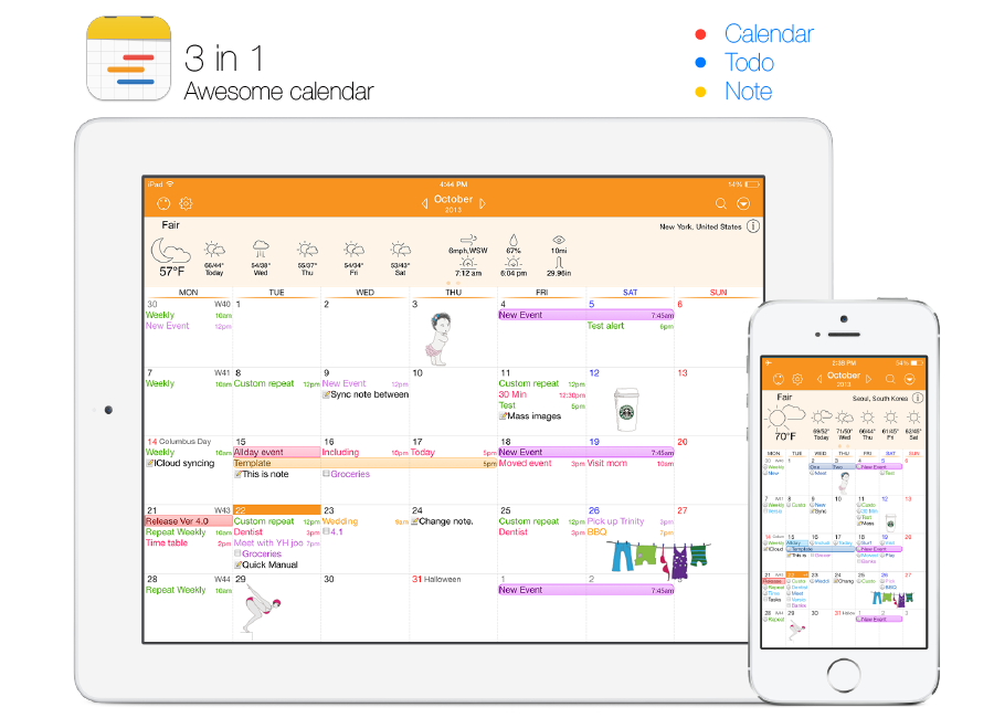 Fantastica app di calendario per l'interfaccia utente di iPhone