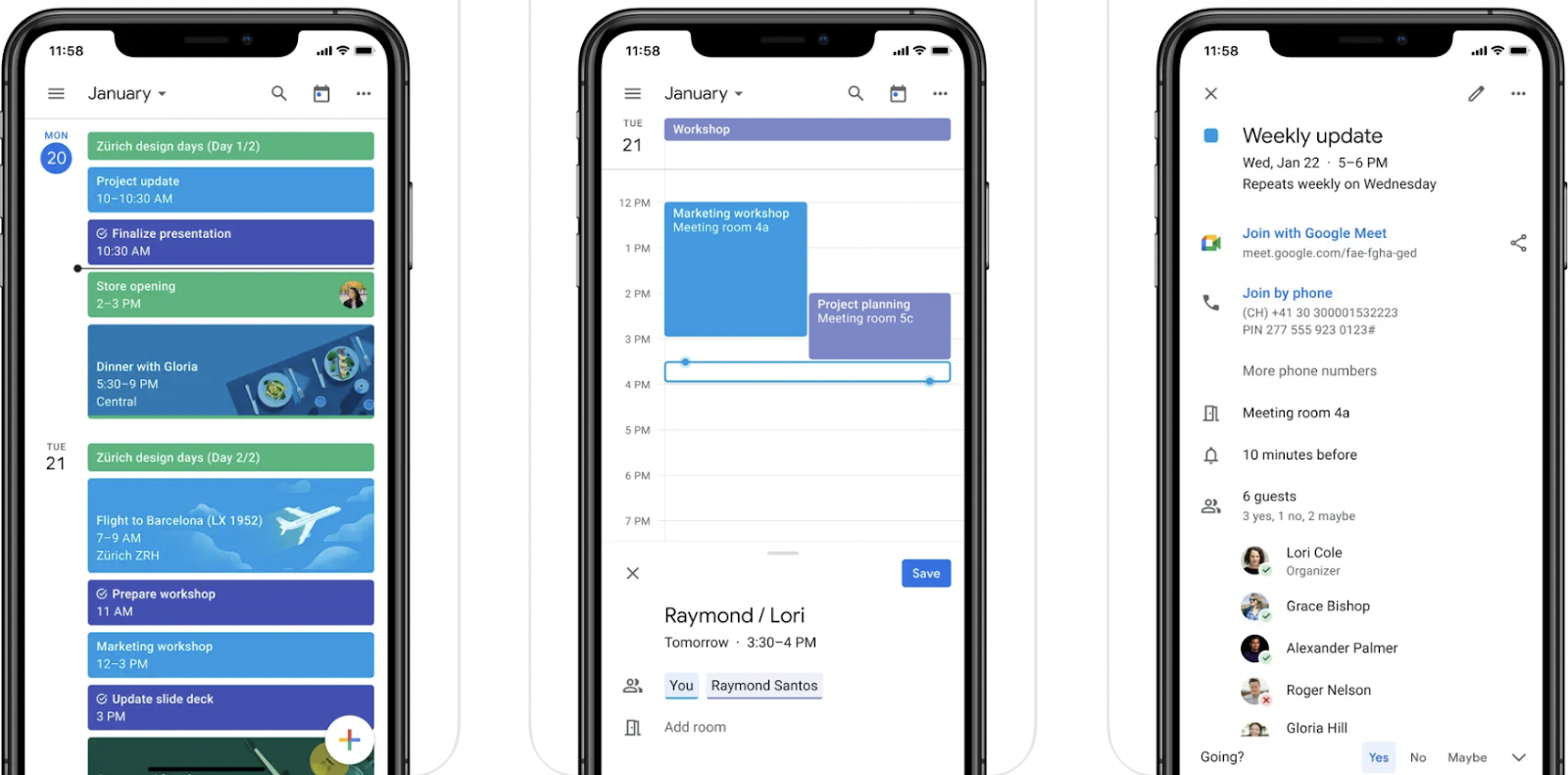 App del calendario di Google Calendar per l'interfaccia utente di iPhone