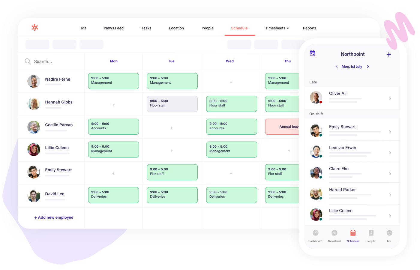 Deputy scheduling software for business user interface