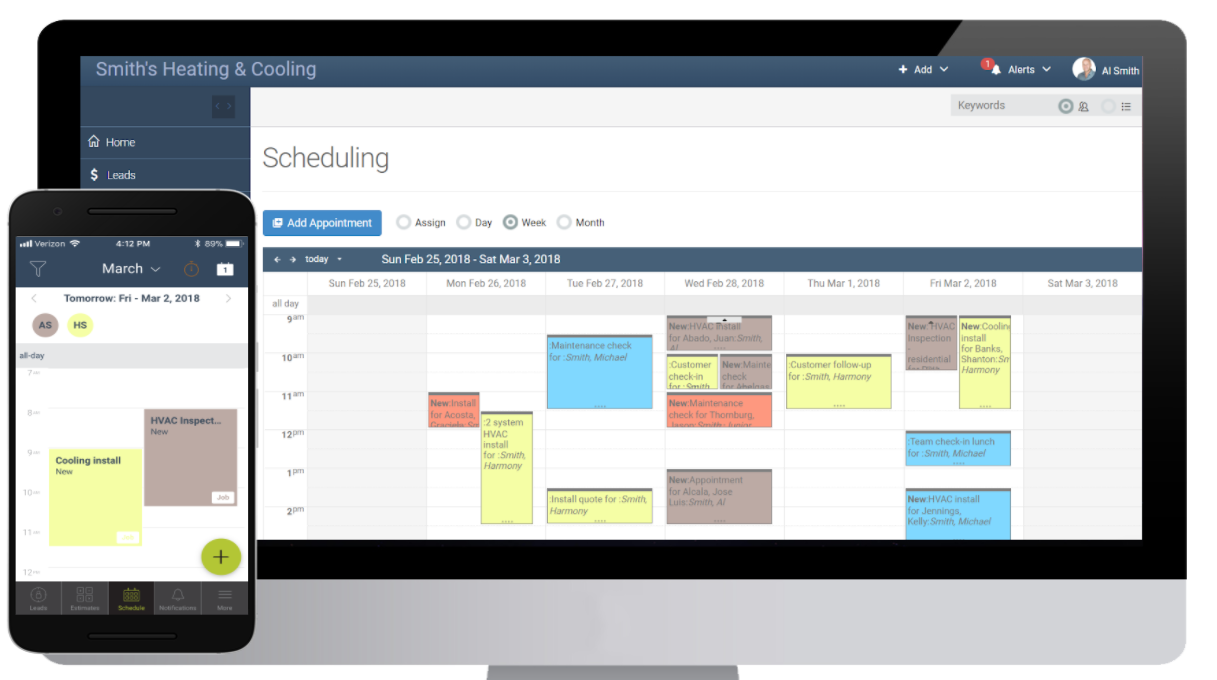 mHelpDesk scheduling software for business user interface