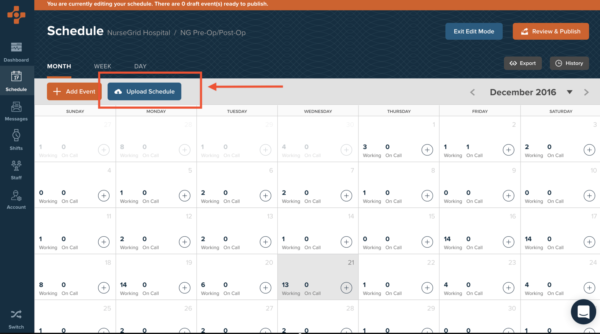 Antarmuka penjadwalan NurseGrid