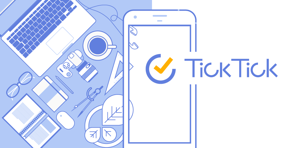 Menggambar meja terorganisir dengan logo TickTock di smartphone