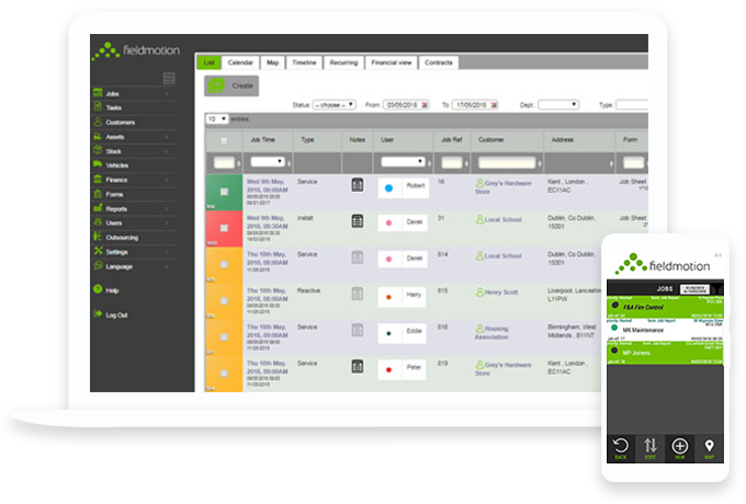 Benutzeroberfläche der Fieldmotion-Außendienstverwaltungssoftware für die Auftragsplanung