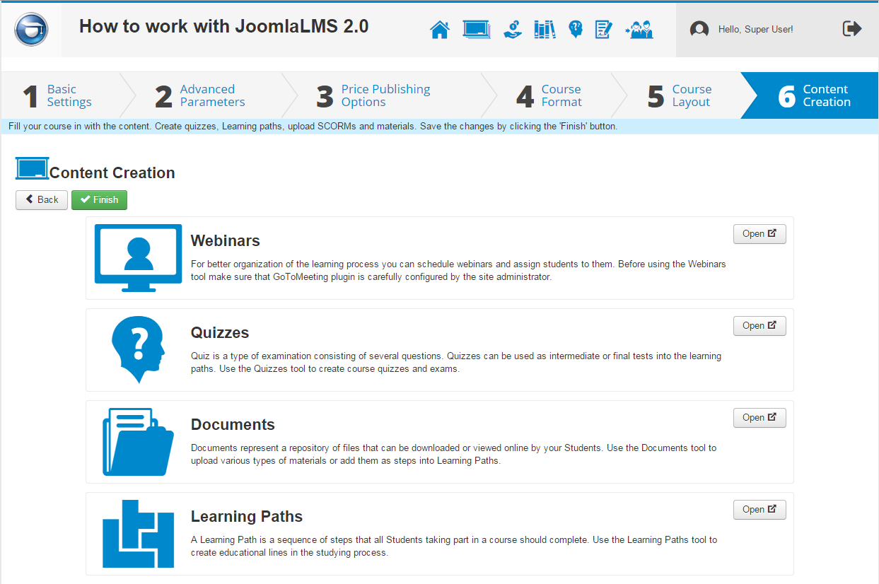 JoomLMS learning management software user interface