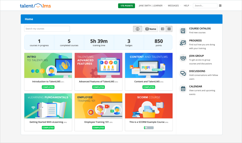 TalentLMS learning management software user interface