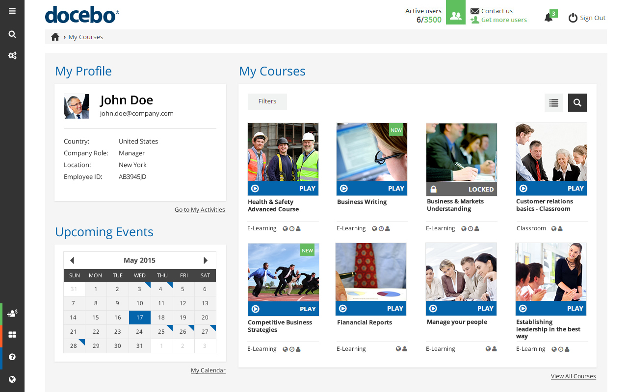 Docebo learning management software user interface