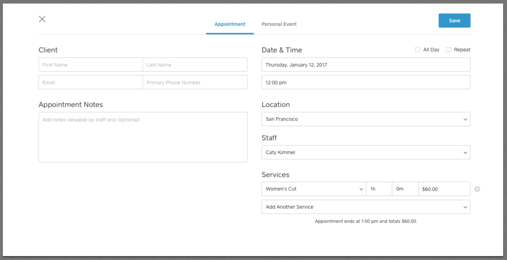 Square Appointments 개인 트레이너 소프트웨어