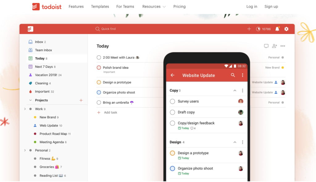 เว็บเพจแอพวางแผน Todoist