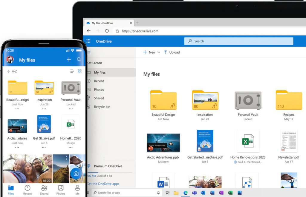 antarmuka pengguna aplikasi berbagi onedrive