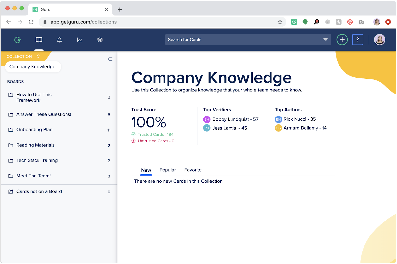 guru knowledge management user interface