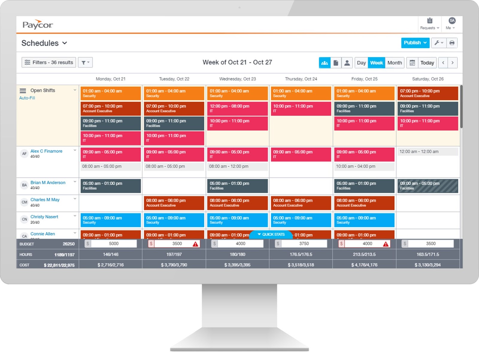 Paycor scheduling program user interface