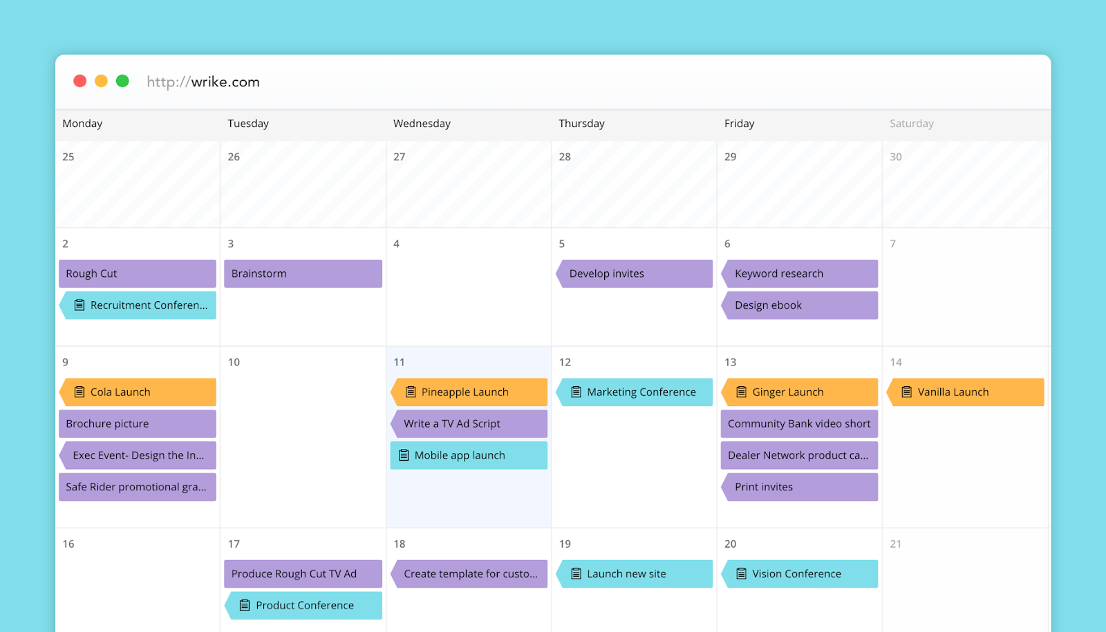 Wrike scheduling program user interface