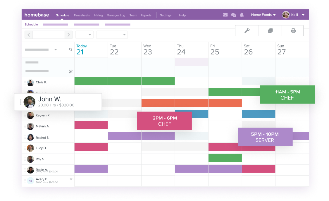 Homebase scheduling program user interface