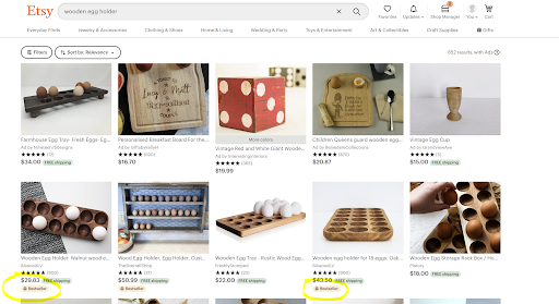 ภาพหน้าจอของรายการ Etsy