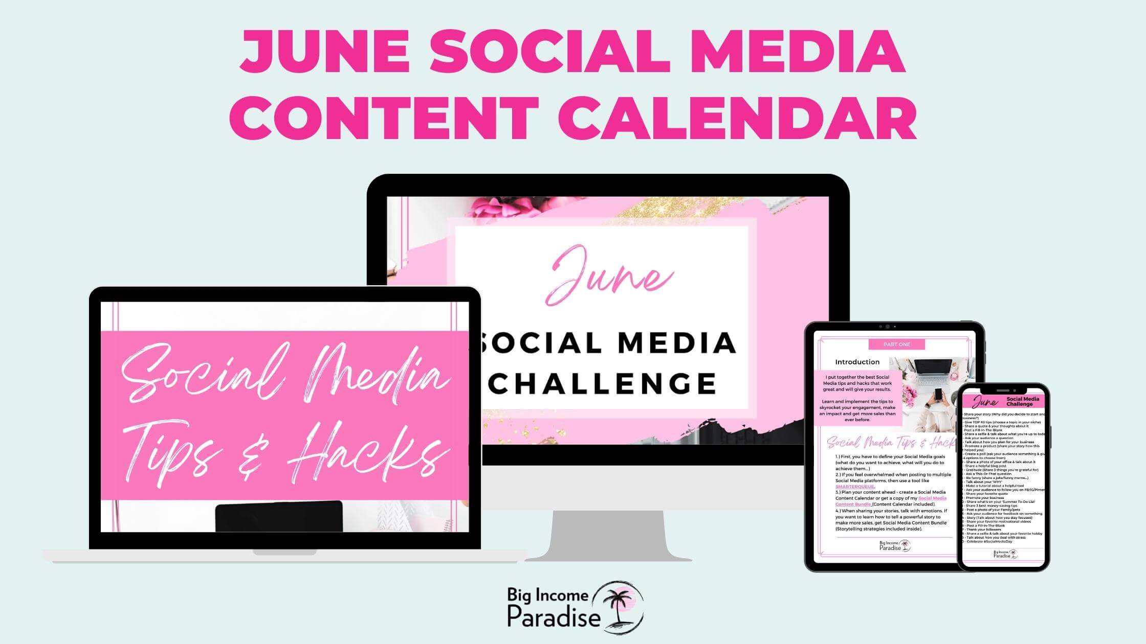 Calendario de contenido de redes sociales de junio