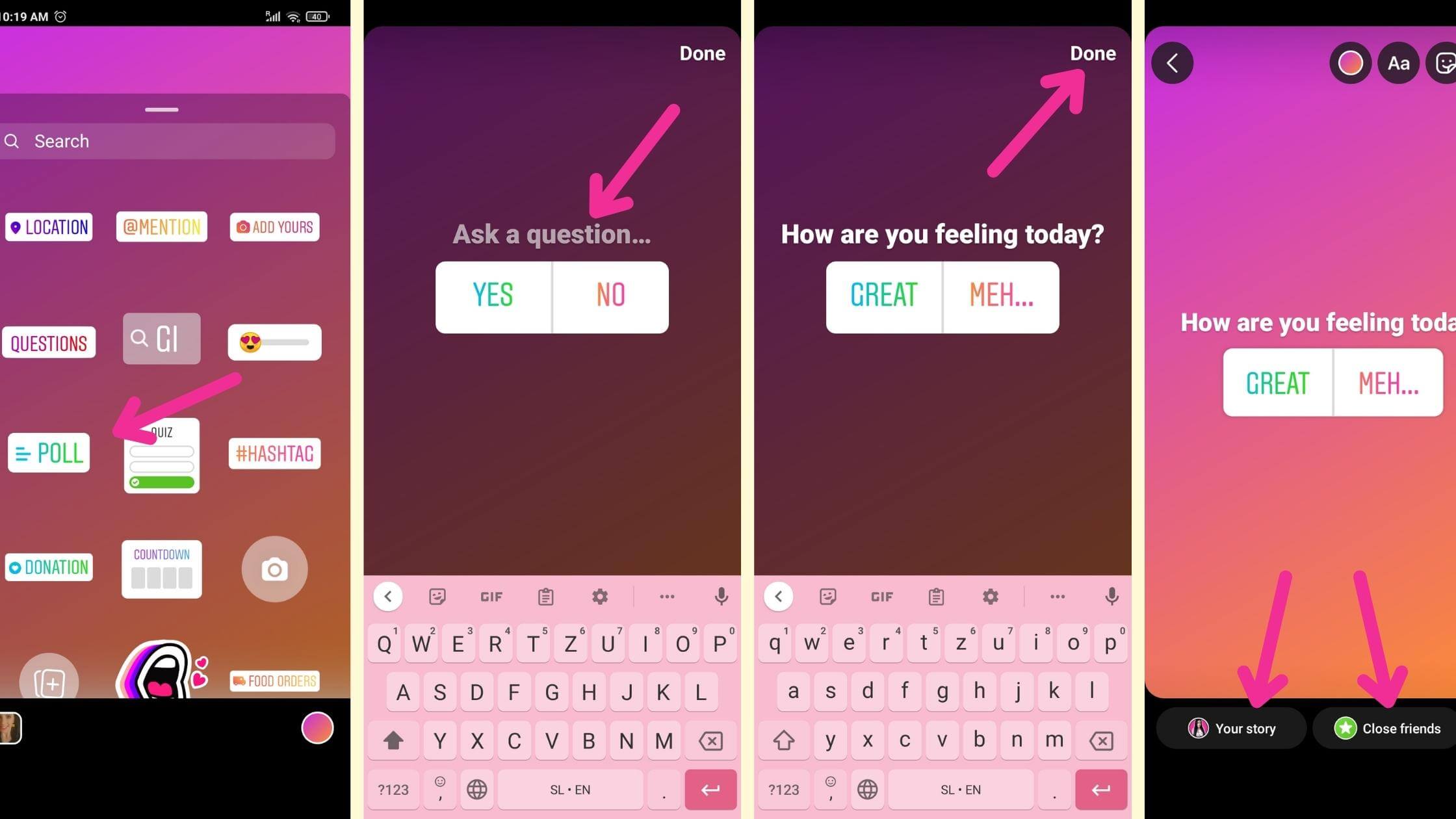 Crear preguntas de encuesta de Instagram en historias