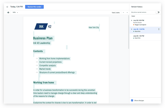 Interface utilisateur Google Docs, l'un de nos meilleurs outils de marketing de contenu