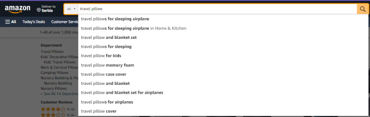 amazon-search-przykład-poduszki-podróży