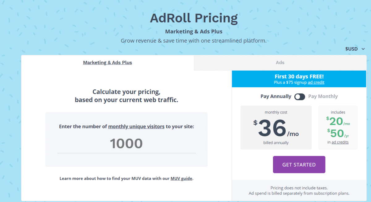 adroll-การกำหนดราคา