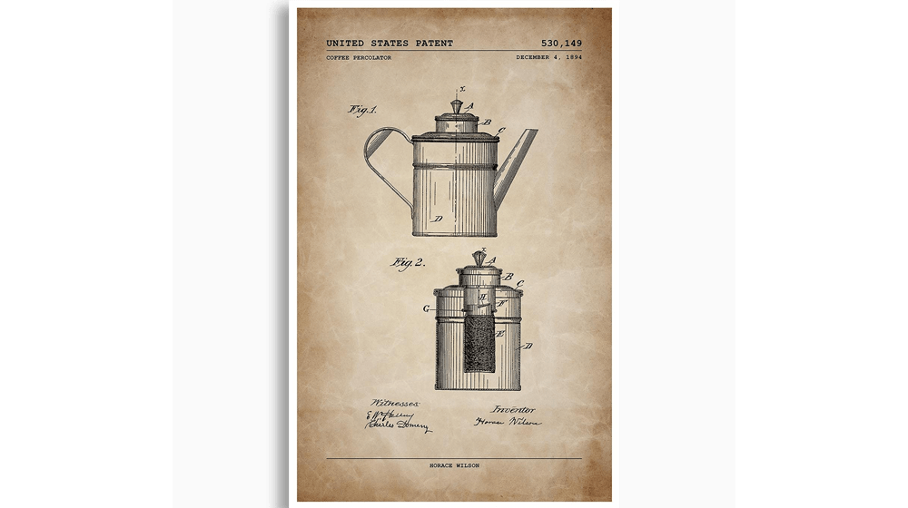 Poster zum Patent für Kaffeemaschinen; Küchendekoration