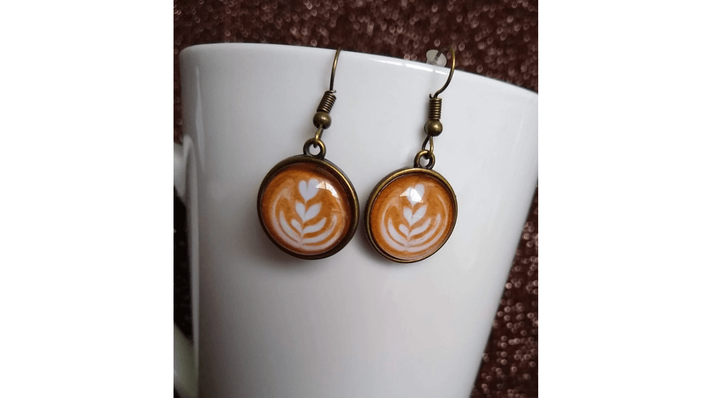 Coffee Cream Art Latte Small Dangle Glass Boucles d'oreilles Bijoux sur le thème du café