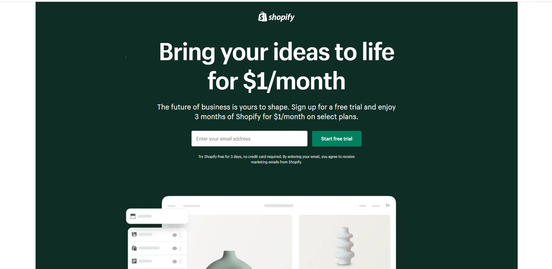 Utilizați Shopify pentru 1 USD în 3 luni