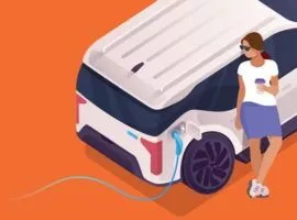 Una mujer se apoya en un coche eléctrico. Los fabricantes de automóviles seguirán enfrentando la presión de los clientes por opciones más sostenibles.