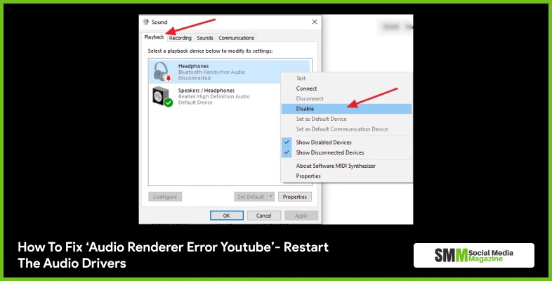 วิธีแก้ไข 'Audio Renderer Error Youtube' - รีสตาร์ทไดรเวอร์เสียง