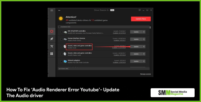 Como corrigir 'Erro de renderização de áudio Youtube' - Atualize o driver de áudio