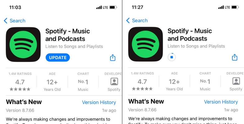 Actualizați aplicația Spotify pe iOS