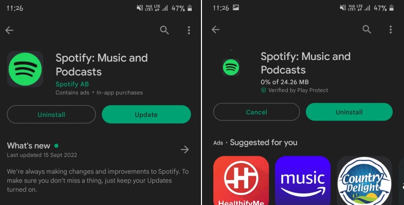 Actualizați aplicația Spotify pe Android