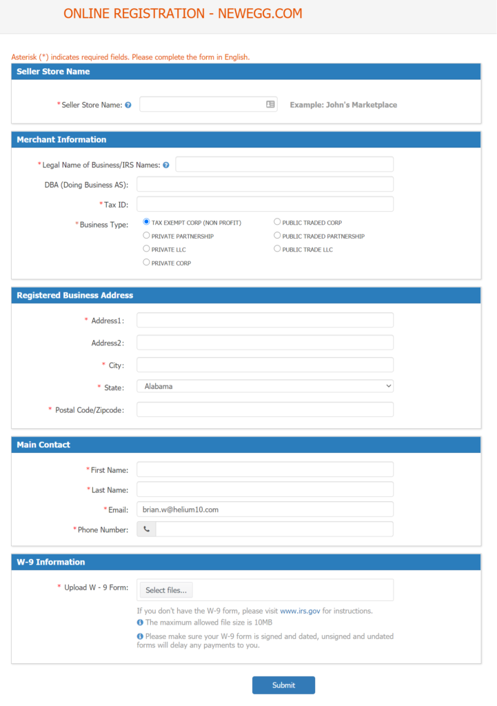 registrazione attività per newegg