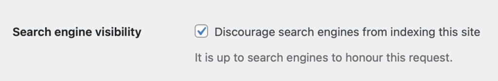 WordPress 대시보드의 검색 엔진 가시성 옵션