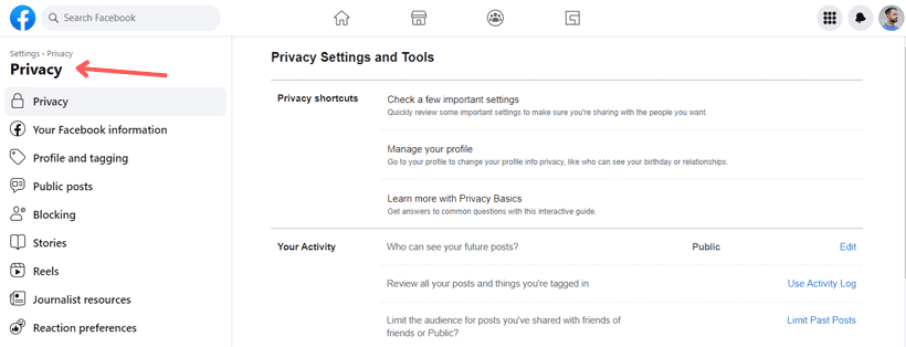 Elija Privacidad en Configuración