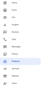 Google 我的商家產品列表顯示在您的 GMB 菜單中