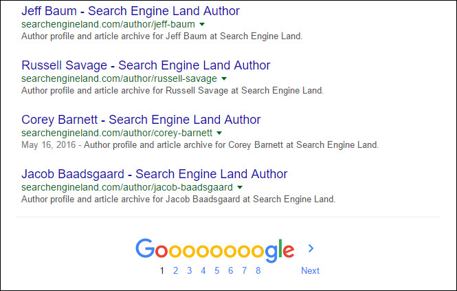 Una captura de pantalla de la paginación en los resultados de búsqueda del índice de Google