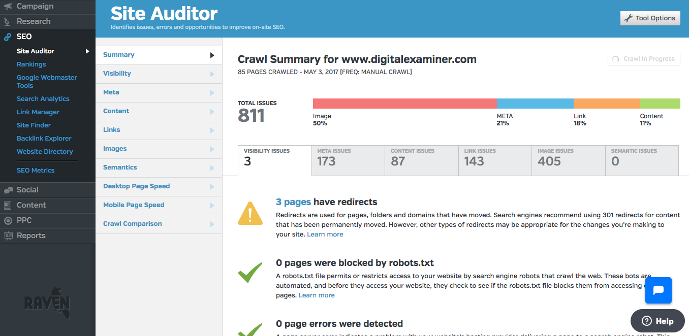 ferramentas raven oferece um auditor de site simples